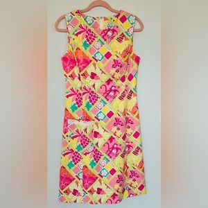 Lilly Pulitzer Rock a Hula Monkey Lined Sheath Dress Back Zip Pocket Cotton SZ 8
